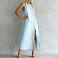 thumbnail image 5 of Guieoi Summer Dresses for Women under $10 Plus Size Decorative Button Cotton-Linen Loose Sleeveless Split-Hem Maxi Dress Blue S, 5 of 7