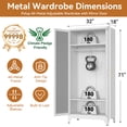 thumbnail image 3 of Unicoly Metal Wardrobe Cabinet with Hanging Rod, 71"H Armoire Wardrobe Closet with Mirror Doors and Adjustable Shelves, White Clothing Storage Cabinets, 3 of 9