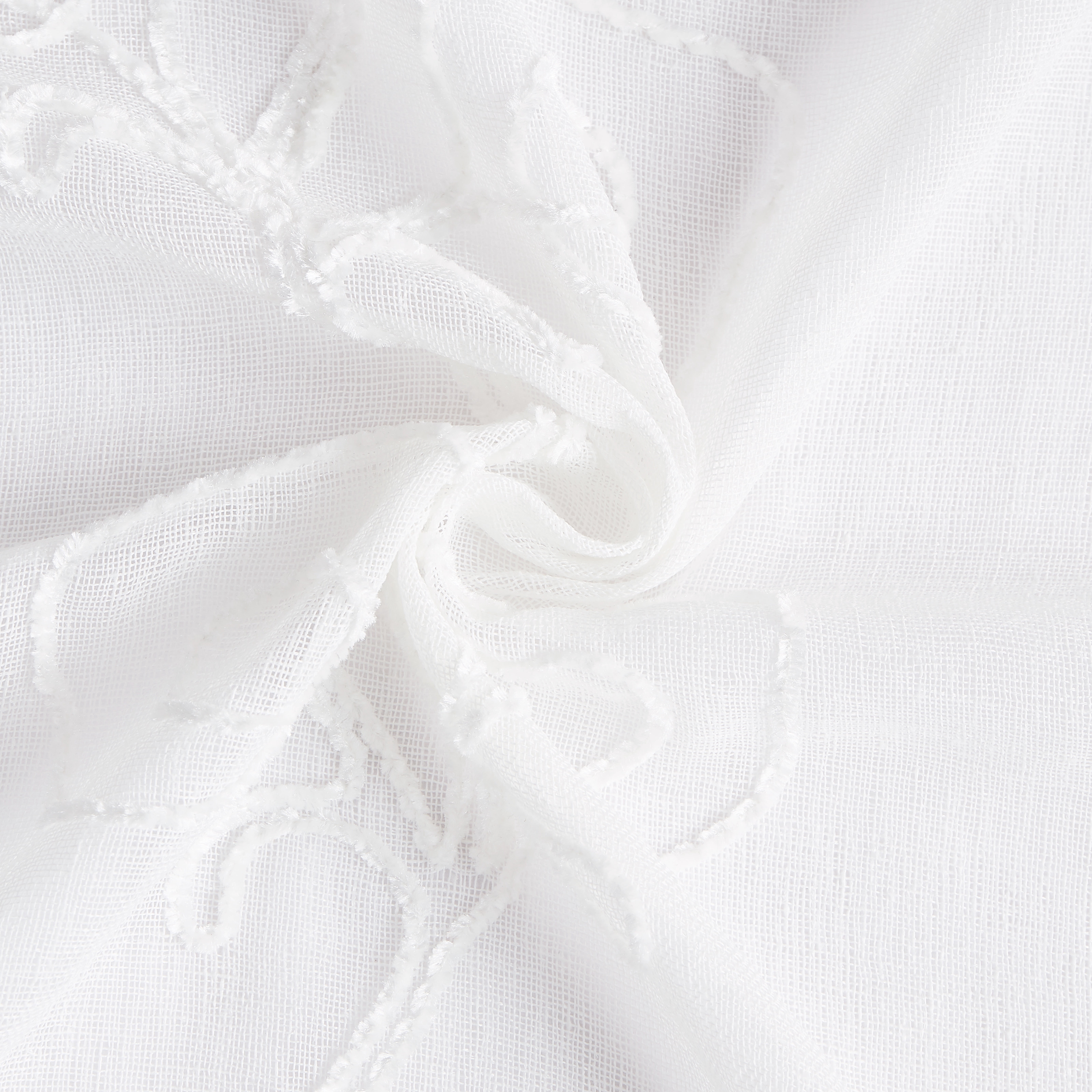 Dainty Home Stella 3D Floral Chenille Embroidered Solid Sheer 76" x 84" Window Curtain Panel Pair in White