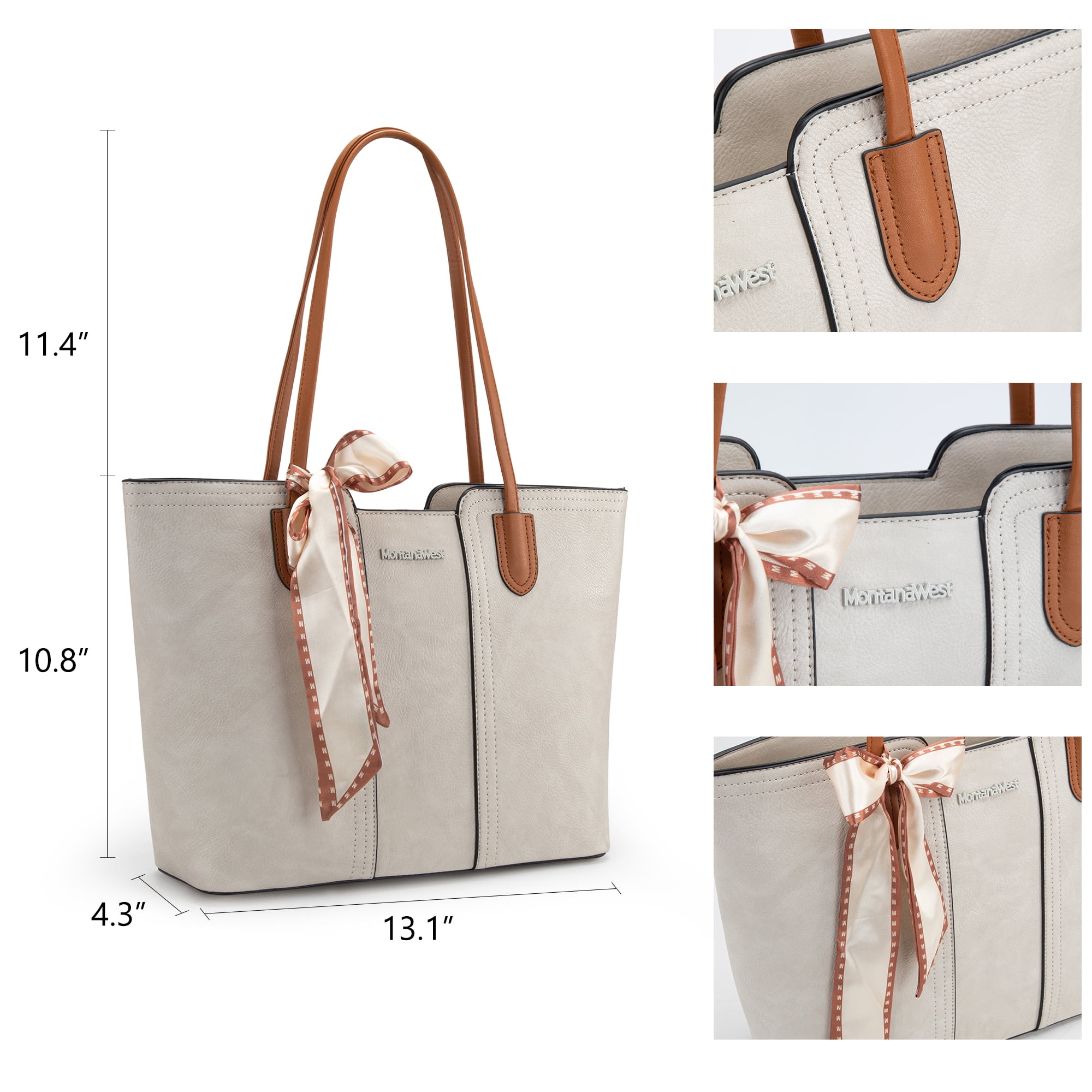 Montana West Tote Bags for Women Medium Top Handle Handbags with Scarf, Tan