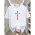 thumbnail image 1 of Men'S Casual Summer T-Shirt, Paris Avenue Letter Printing, Cotton Knitted Fabric, Round Neck, Comfortable Fit, Fashionable Short-Sleeved Shirt, Suitable for Adults., Casual Sporty Tee, Comfy Tee, 1 of 4