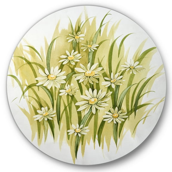 Designart 'Abstract White Meadow Flowers' Traditional Circle Metal Wall Art 36x36 - Disc of 36