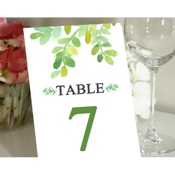 Darling Souvenir Double Sided Print Watercolour Leafs Table Numbers Wedding Reception Table Place Cards-5" x 7" (1 to 20)