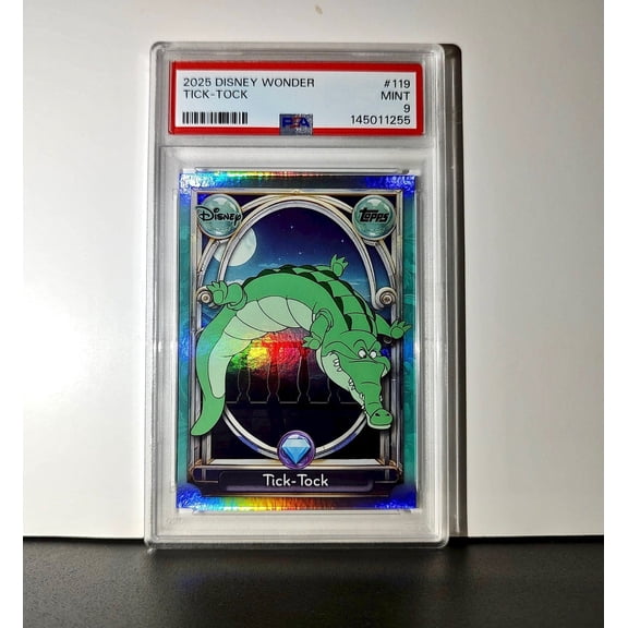 Tick-Tock 2025 Topps Disney Wonder #119 Diamond Card Peter Pan PSA 9