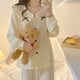 thumbnail image 2 of Pijamas de verano con lazo para mujer, ropa de dormir de manga larga, conjuntos de pijama con volantes sólidos, traje de 2 piezas, ropa de noche coreana, 2 of 4