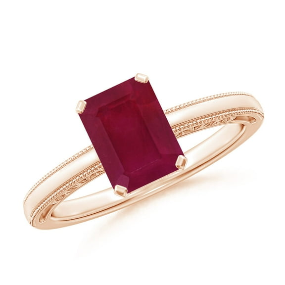 ANGARA Natural Emerald Cut 1.6 ct Ruby Solitaire Ring with Milgrain in 14K Rose Gold for Women (Size-8x6mm) | July Birthstone, Birthday, Anniversary, Jewelry Gift for Women | Natural Ruby Ring