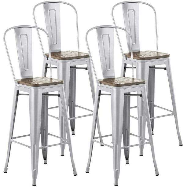 Mecor Metal Bar Stools Set Of 4 W, Metal And Wood Bar Stool With Backrest
