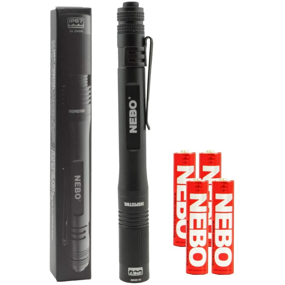NEBO INSPECTOR Everyday Carry EDC Penlight Flashlight 180 Lumen Bundle includes 4 Nebo AAA