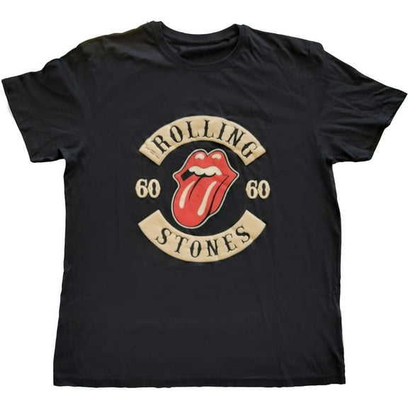 The Rolling Stones Unisex T-Shirt Sixty Biker Tongue (Suede Flock) (Small)