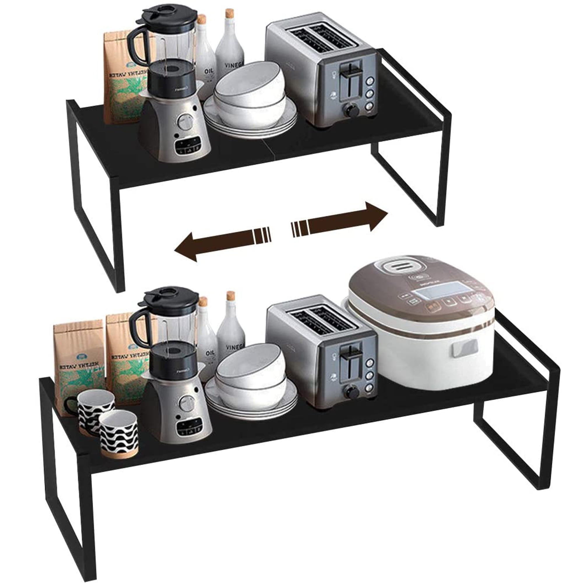 Forthcan Kitchen Shelf Organizers Expands from 14.1"23.6", Metal Plate Stackable Shelves Black
