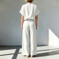 thumbnail image 5 of BRELIL Women Plus Size Two Piece Outfits V Neck Short Sleeve Tee Wide Leg Pants Casual Lounge Set Solid Boho Vacation Travel Loose Tracksuit, White XL, 5 of 6