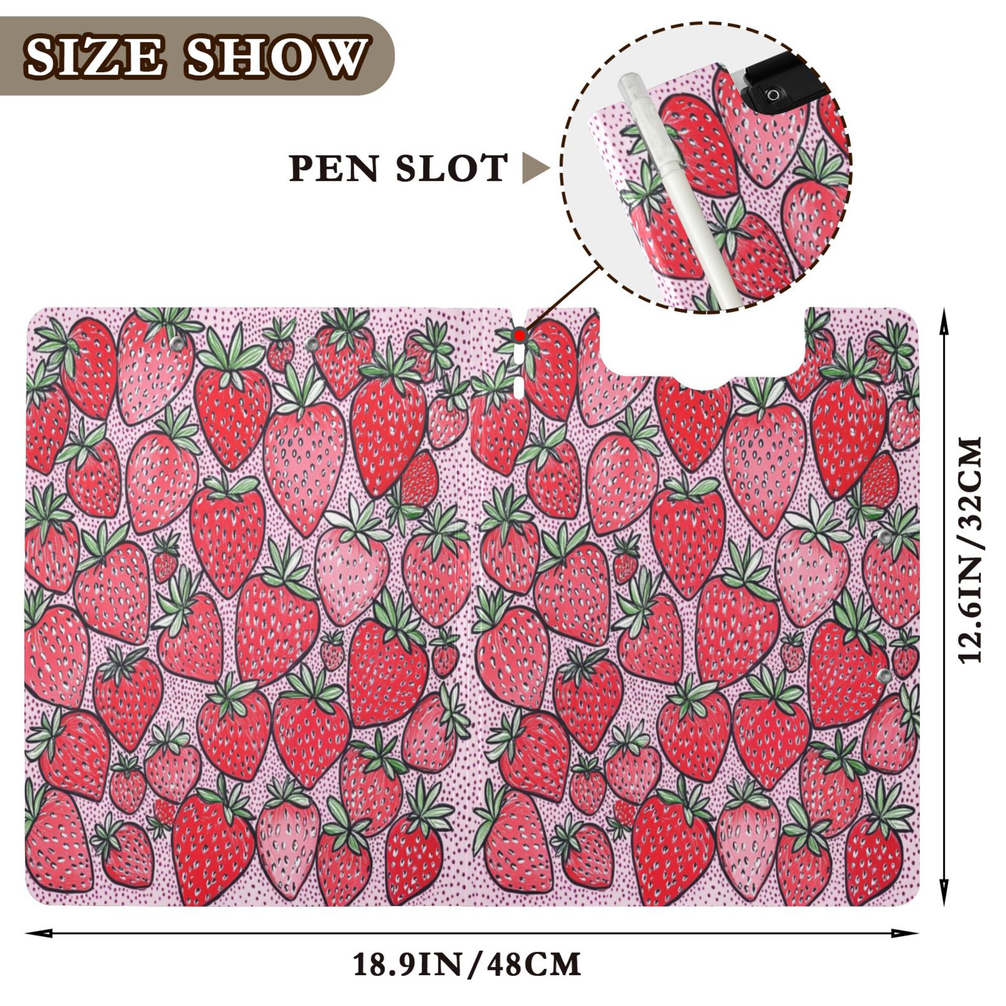 FORMRS A4 Clipboard Folder with Pen Holder Horizontal Foldable School Office Binder, Sweet Strawberry