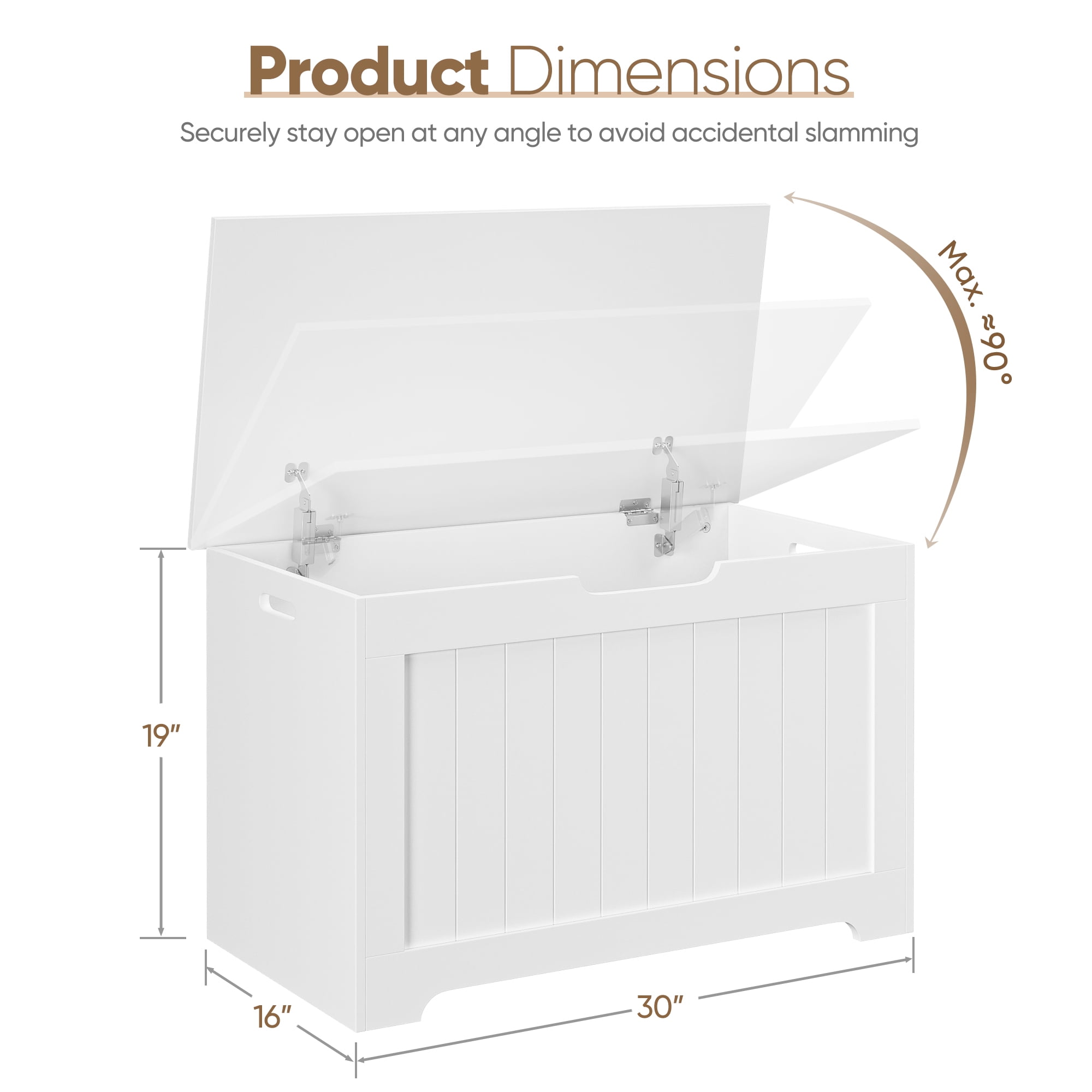 HomGarden 30'' Large Wooden Toy Chest, Kids Storage Box Cabinet W/ Safety Hinged Lid, 150L, White