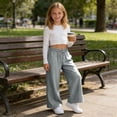 thumbnail image 6 of NAISIBABY Girls Cotton Linen Pants, with Pockets Wide Leg Drawstring Kids Baggy Lightweight Casual Pants Gray Size 14, 6 of 9