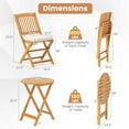 thumbnail image 4 of Giantex 3Pcs Patio Bistro Set, Wood Folding Table Set, 2 Cushioned Chairs for Garden Yard, 4 of 10