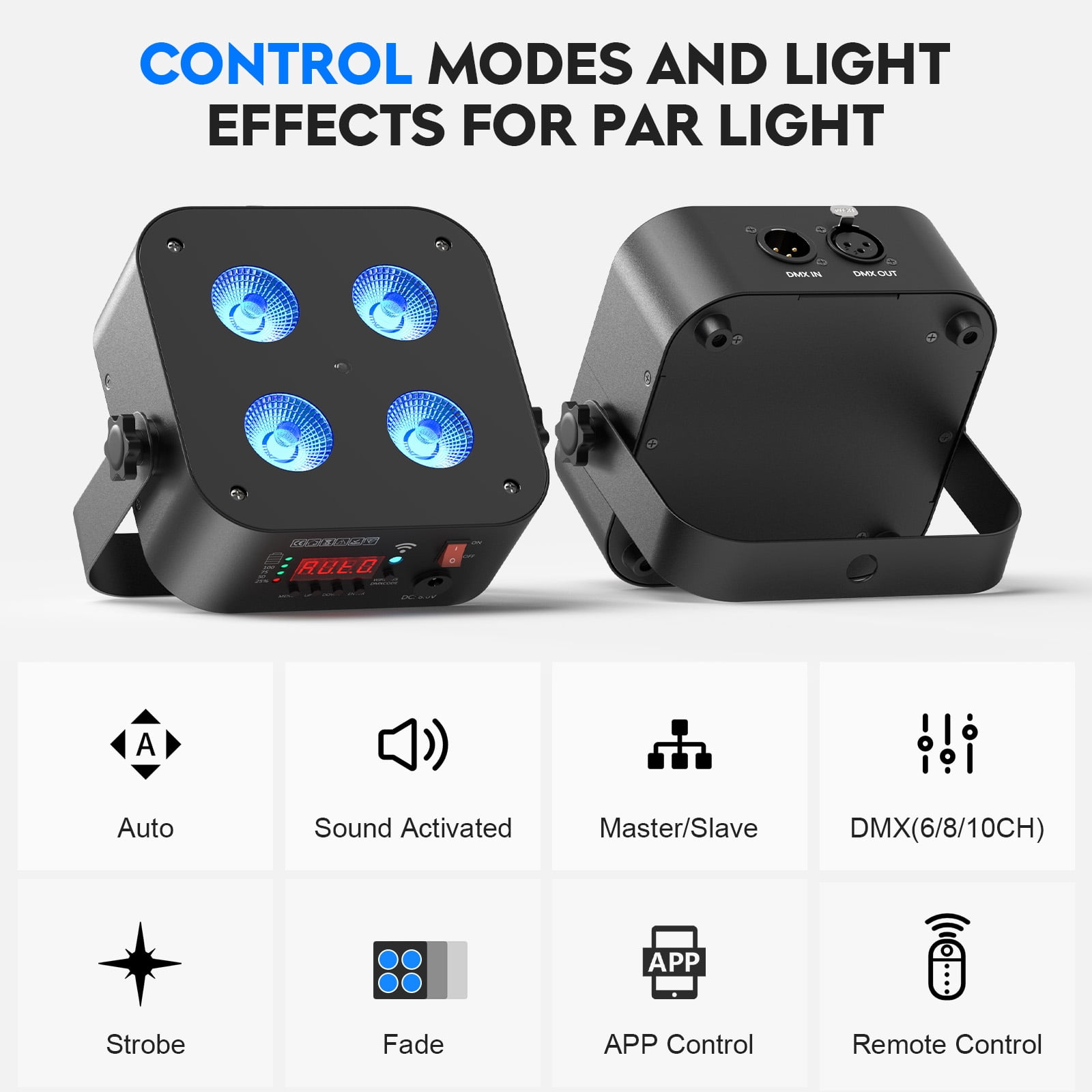 Battery Powered Rechargeable Par Light - 4*18W 6IN1 RGBWA+UV Wireless Par Light by Remote/APP/DMX512 Control Sound Activated LED Up Lights for Event Wedding Church Stage Party Indoor Uplighting