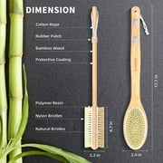 Bamboo Shower Body Exfoliating Brush, Bath Back Cleaning Scrubber with Long Handle, 1 Hook
