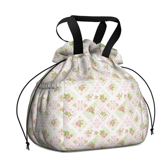Pioneer Flower Floral Print Pattern Drawstring Lunch Bag Women - Drawstring Lunch Bag Insulated for Work Office - Stain-Resistant Large Lunchbags for Women with Multi-Pockets