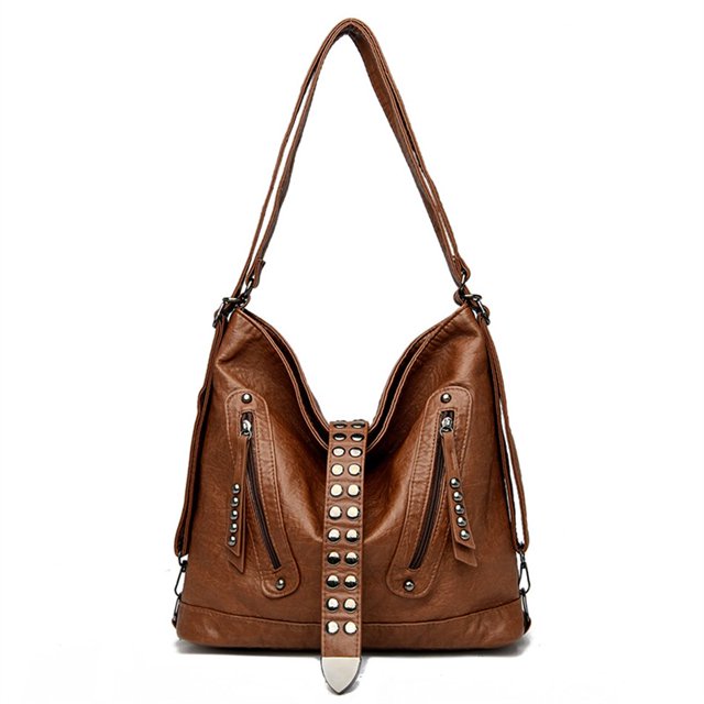 Mochila de cuero multifuncional para mujer, bolso de hombro de alta calidad con remaches, bolso de mano informal de diseñador de lujo Fivean unisex