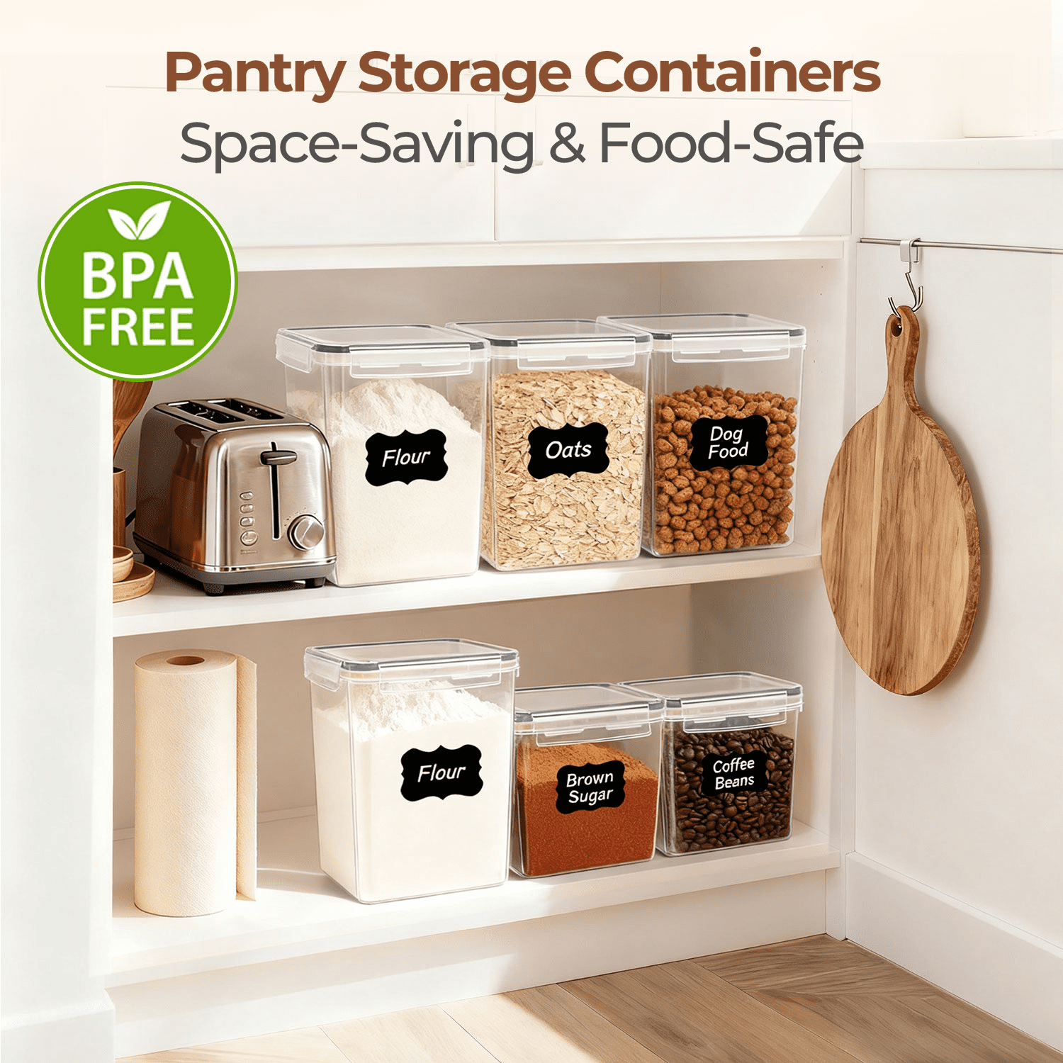 ComSaf Brown Sugar Container Set of 2 (2.5L/2.6Qt), Airtight Food Storage Containers with Lids and Terra Cotta Brown Sugar Saver, Plastic Canisters Sets for Kitchen, Pantry Organizer for Flour, Bakin