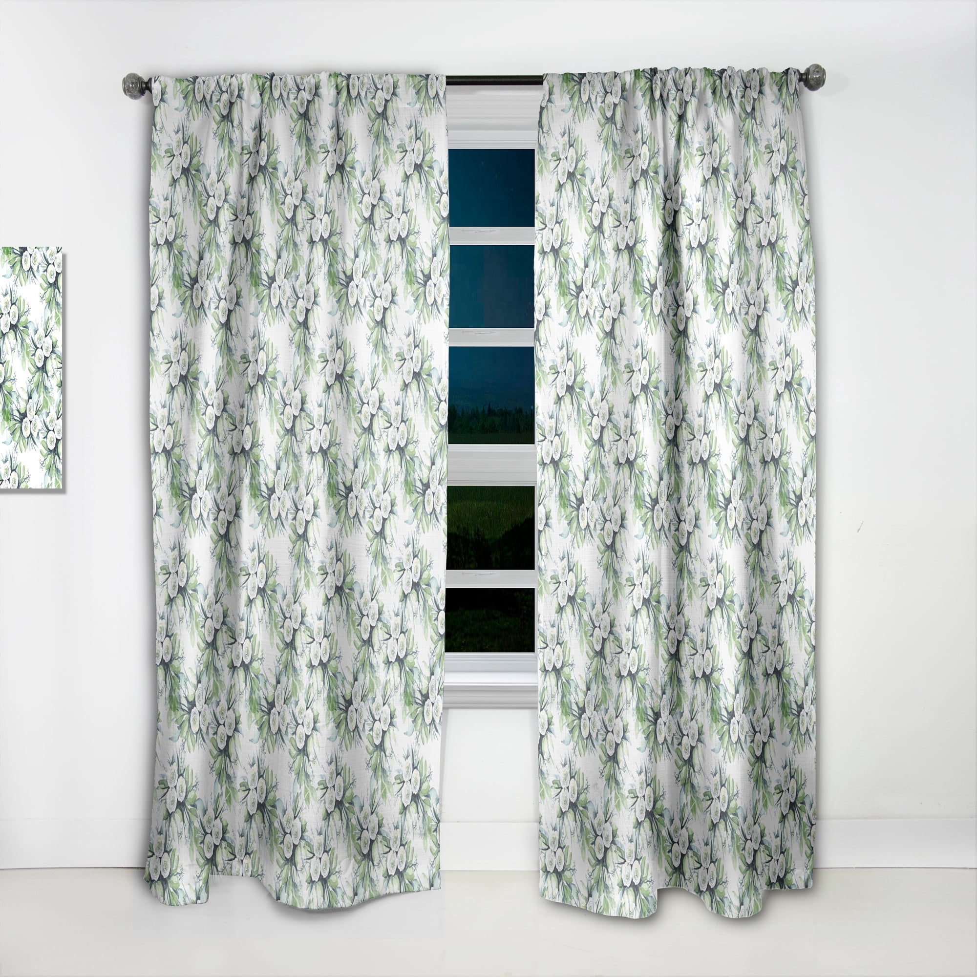 Designart 'Flowers With Green Leaves IX' Floral Curtain Panel
