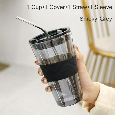 

450ml Coffee Glass Cup Heat Resistant Coffee Mug Wine Glasses Portable Sealed Water Button with Straws Milk Tea Travel Cup Gift