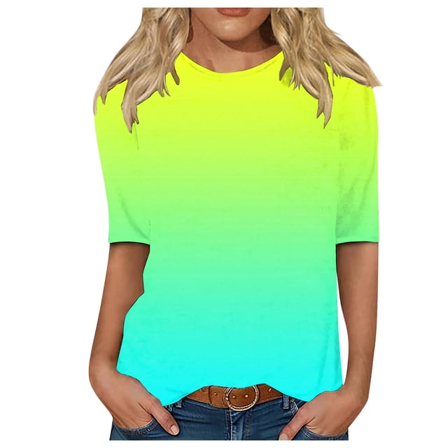 TSADFHJI Hauts d'Hiver pour Femmes Formels Hauts Adaptés Col Rond Manches Mi-Longues Blouse Imprimée Confortable T-Shirts m Vert Menthe