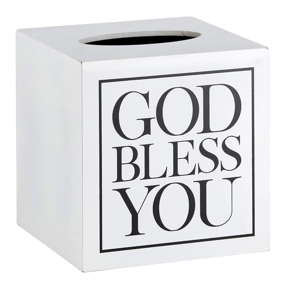 Creative Brands Faithworks - God Bless You Wooden Tissue Box Cover, Small, White