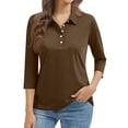 thumbnail image 2 of Golf Polo Shirts for Women 3/4 Sleeve Collared Shirts Moisture Wicking Tennis Polo Shirt with Button Down Gym Blouses Brown S, 2 of 5