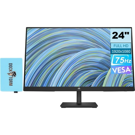 HP V24v G5 FreeSync Monitor 65P62AA#ABA Bundle with Docztorm Dock, 24" FHD VA (1920x1080) 75Hz Display, 1 HDMI 1.4, 1 VGA, Anti-Glare, Ideal for Home & Business, Black (2023 Latest Model)