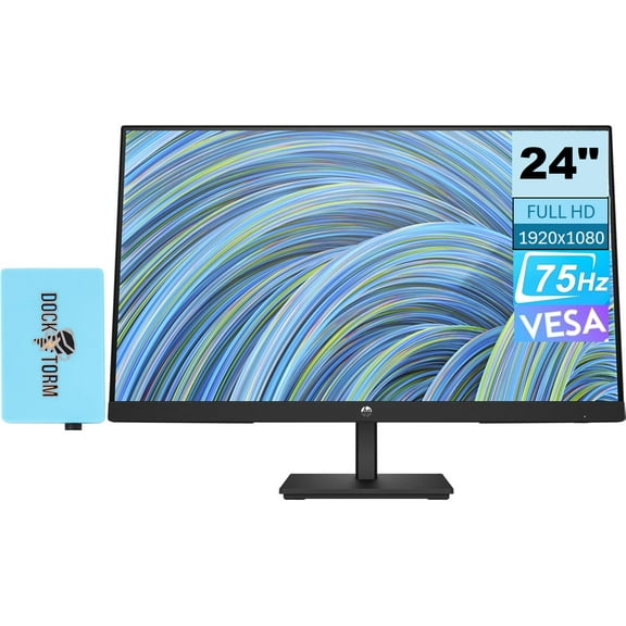 HP V24v G5 FreeSync Monitor 65P62AA#ABA Bundle with Docztorm Dock, 24" FHD VA (1920x1080) 75Hz Display, 1 HDMI 1.4, 1 VGA, Anti-Glare, Ideal for Home & Business, Black (2023 Latest Model)