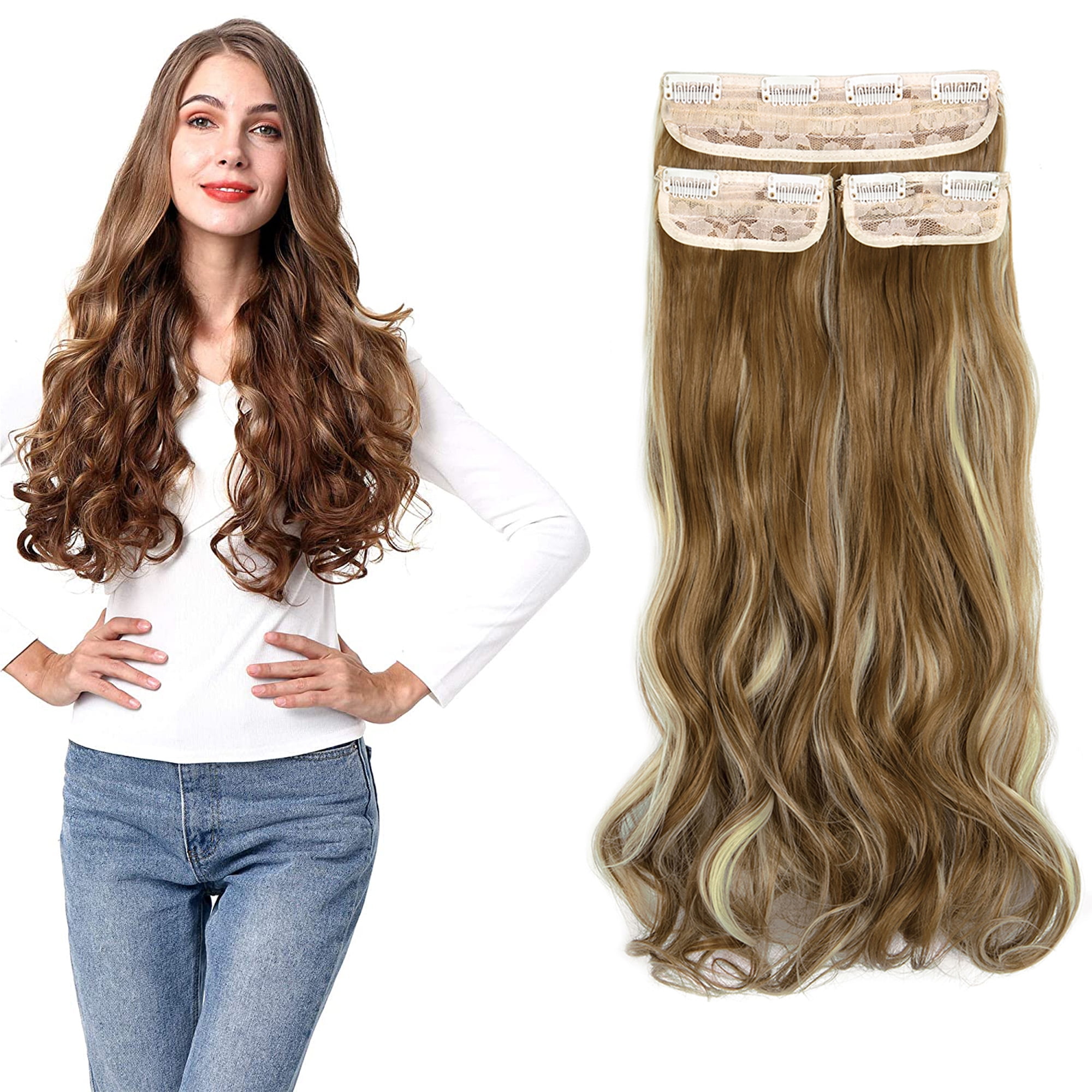 24 Straight Curly Wavy 3 Pieces Hair Extensions Natural Straight Clip ...