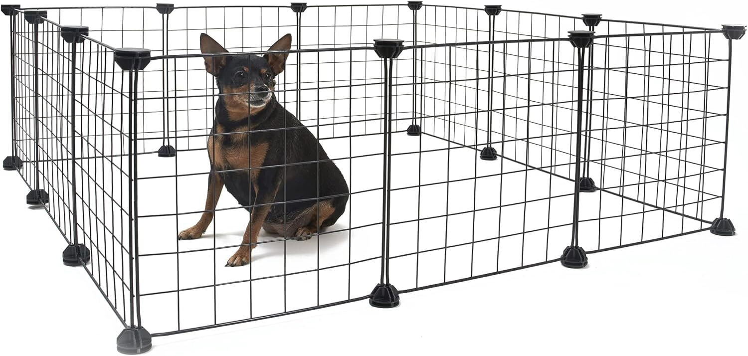LQQBOX Small Animal Playpen, Small Animal Cage for Indoor Outdoor Use, Portable Metal Wire Yard Fence for Small Animal, Guinea Pigs, Bunny, Turtle, Hamster (14.57x14.57)