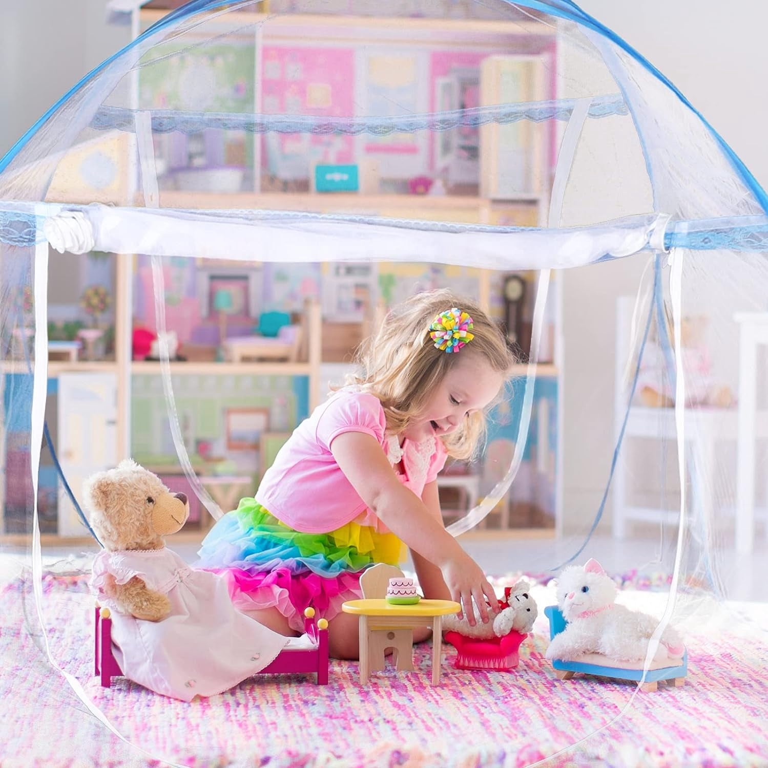 Leyeet Mosquito Net for Bed, Foldable Net Bed with Zipper Closure Design, Automatic Pop Up Mosquito Net, Portable Insect-Proof Mosquito Net Tent for Indoor, Outdoor Camping, Travel, Easy Installation