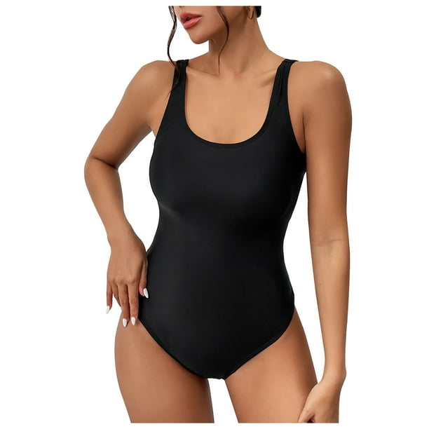 Traje de baño cómodo de color sólido de vendaje de una sola pieza conservador de mujer casual con estilo OAVQHLG3B Store lin121212