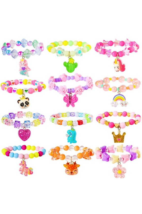 12Pcs Bracelets, Unicorn Friendship Flower Heart Beaded Bracelets Jewelry Sets for Dress up