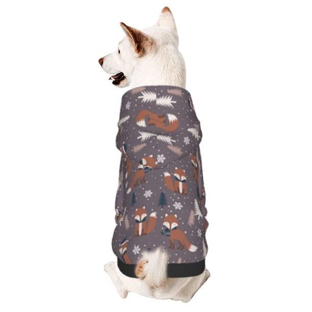 Fotbe Snowflake Fox Sudadera con Estampado para Perros Pequeños – Suéter con Capucha para Mascotas, Tela Suave de Forro Polar con Bolsillo-Large