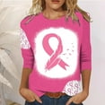 thumbnail image 2 of WREESH Womens Breast Cancer Awareness T-Shirts Three Quarters Sleeve Tops Casual Crewneck Bleach Pullover Pink Ribbon Printed Tees Summer Loose Workout Blouses Pink C, 2 of 4