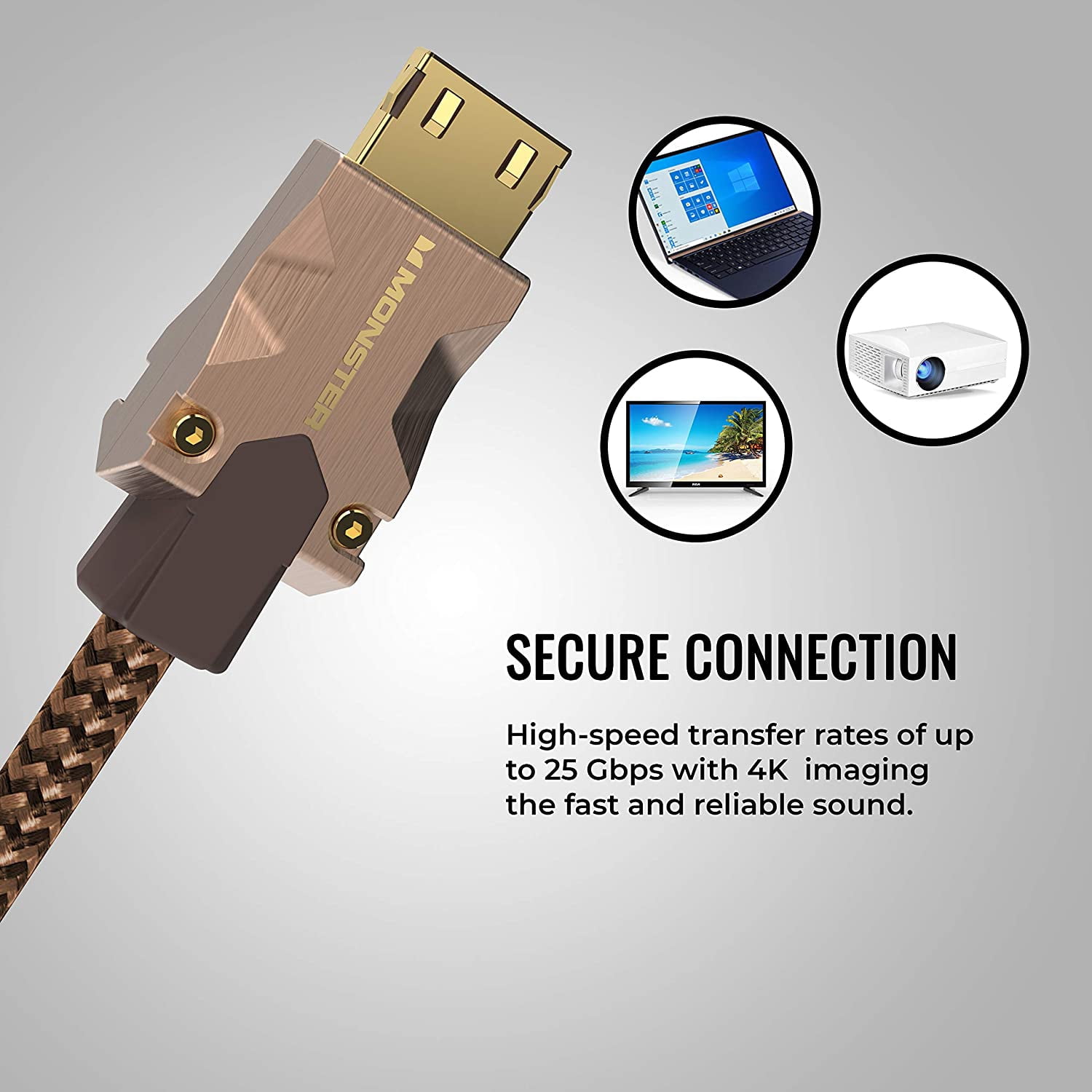 Monster M-Series 2000 Certified Premium HDMI 2.0 4K 60Hz, 25 Gbps, Zinc Alloy Connector, Vgrip, Braided Jacket
