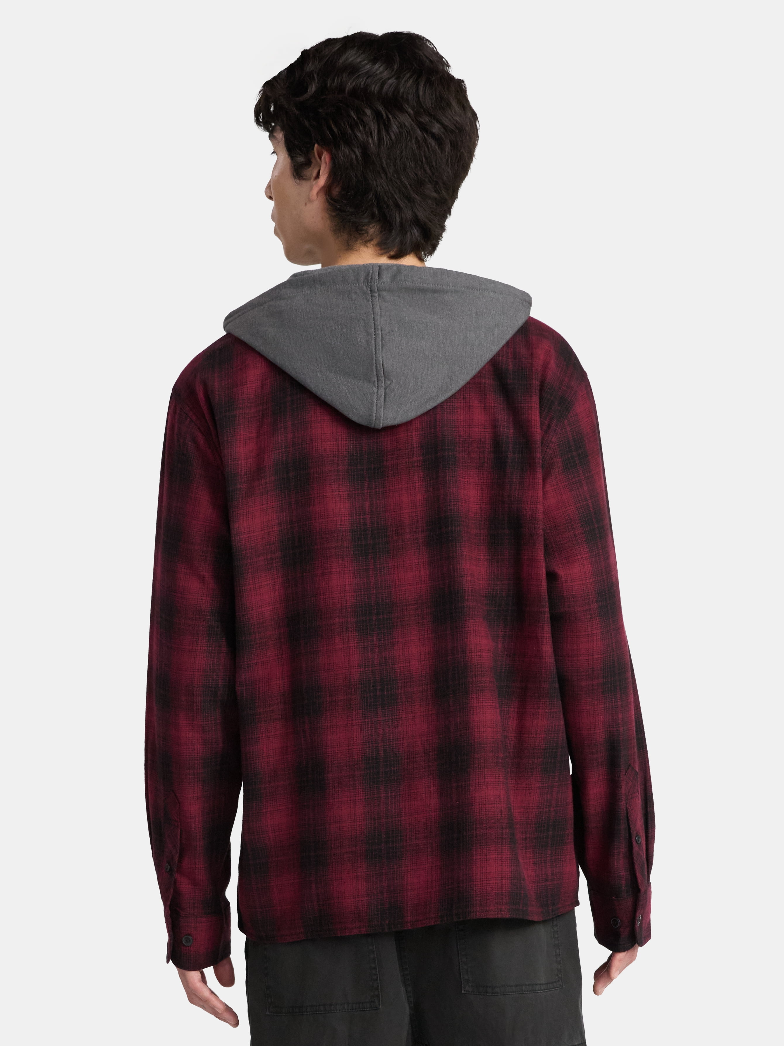 No Boundaries Men's & Big Men's Hooded Long Sleeve Flannel Shirt, Sizes XS-5XL