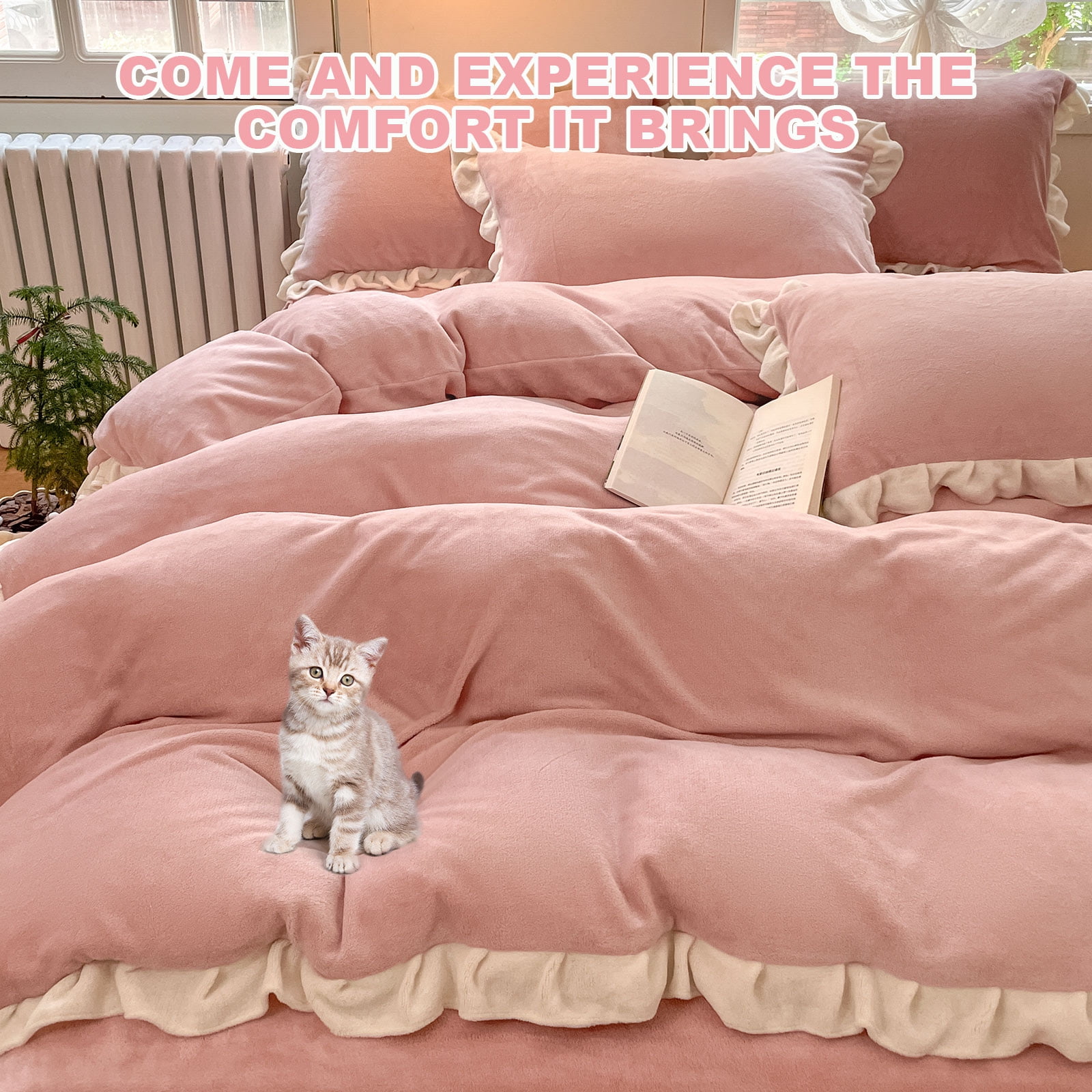 Velvet Duvet Cover, Twin Size Luxury Ultra Soft Fluffy Duvet Cover Set, Winter Crystal Velvet Duvet Covers with 1 Plillowcase, Pink, 68''x90''