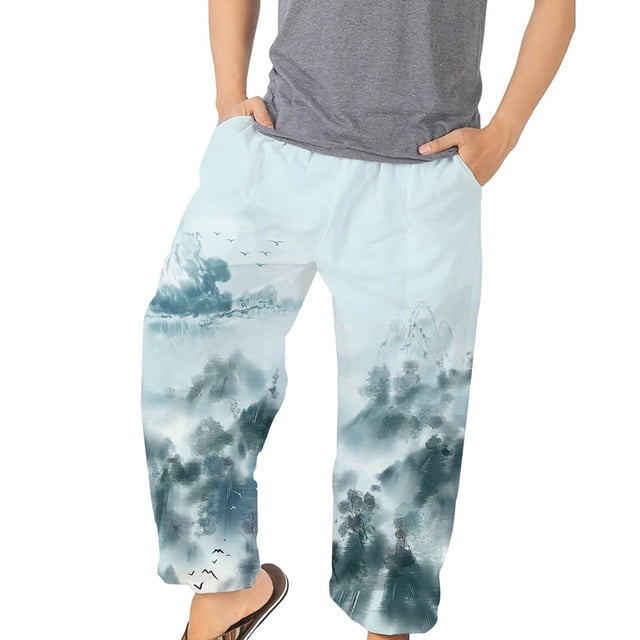 Pantalones bombachos de moda para hombre Pantalones sueltos elásticos de playa Athleisure estampados Pompotops oipoqjl42087