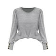 thumbnail image 4 of Holzkary Long Sleeve Tops for Women 2025 Spring Fashion T Shirts for Women Crewneck Casual Loose Shirts Basic Tee Shirts Buttons Cuff Tops Fall Lightweight Sweaters Fashion 2025 Light Ashy Xl, 4 of 4