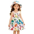 thumbnail image 2 of ATOGUTA Girls Summer Dresses Casual Beach Party Dinosaur Print Spaghetti Straps Sundress with Hat White, Size 3M-3T, 2 of 7