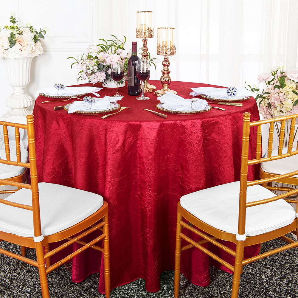 Wedding Linens Inc. 132" Round Crushed Taffeta Tablecloth Crinkle Taffeta Tablecloths Table