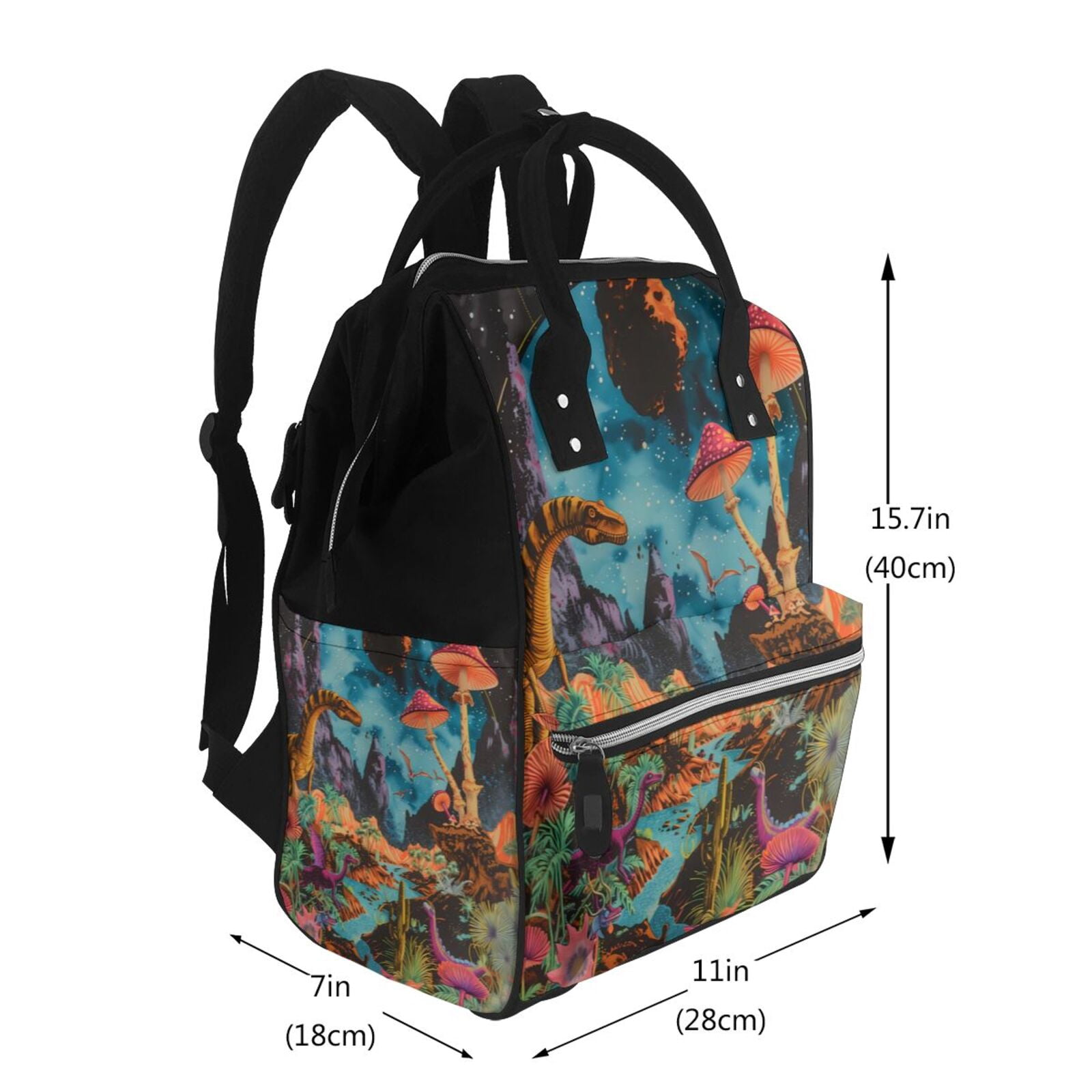 Fuzoiu Galactic Jungle Dinosaurs Print Diaper Bag Backpack,Baby Essentials Travel Tote,Multi function Waterproof Diaper Bag, Travel Essentials Baby Bag - Unisex