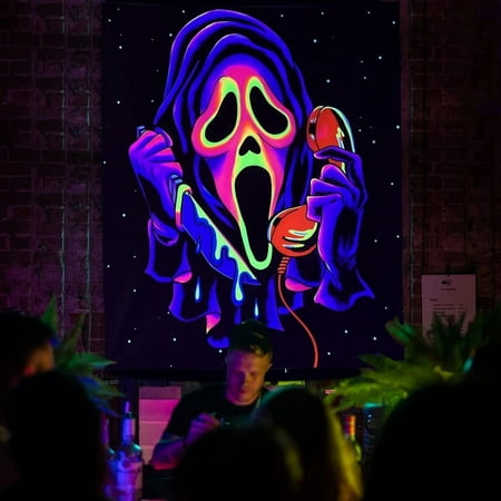 Miytal Blacklight Horror Face Tapestry, UV Reactive Trippy Wall Hanging Tapestries, Glow in the Dark Party Backdrop Tapestry for Bedroom, Living Room - 51.2" x 59.1"