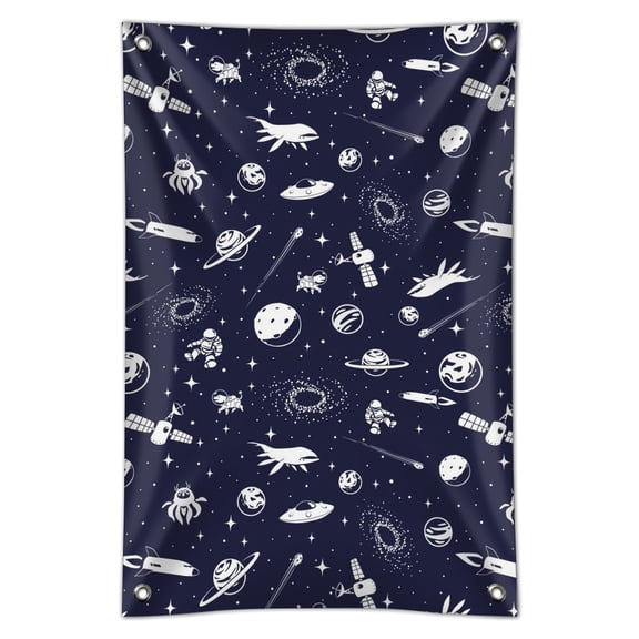 Space Pattern with Stars Planets Aliens Astronauts Spaceships Dogs Home Business Office Sign