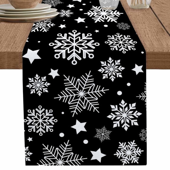 nqOlkjepod Black Christmas Snowflakes Table Runner 90 Inches Long Farmhouse Dress Scarves, Xmas Winter Modern Dining Tablerunner for Coffee Table/Kitchen Island/Party Décor, 13" x 90"