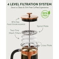 thumbnail image 4 of BAYKA Cafetera de prensa francesa de 34 onzas y 1 litro, prensa de café de acero inoxidable de vidrio de borosilicato espesado resistente al calor, cafetera fría, prensa de té para cocina, viajes, cam, 4 of 5